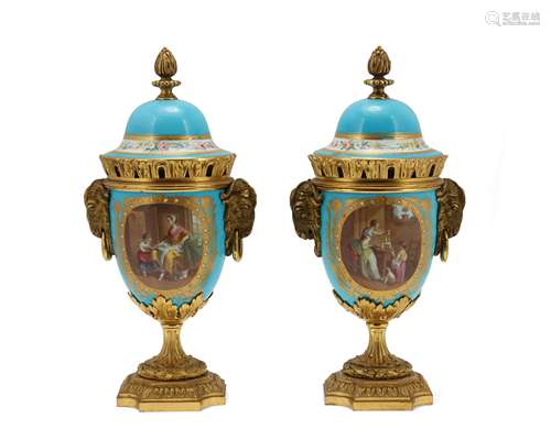 A pair of Sevres-style urns