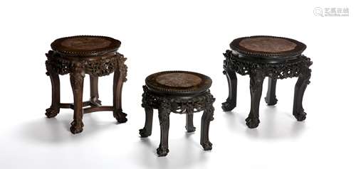 Three Chinese carved hardwood occasional tables