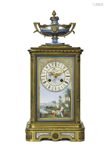 A French gilt-bronze and porcelain mantel clock