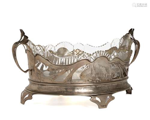 A Danish Art Nouveau silver and crystal centerpiece