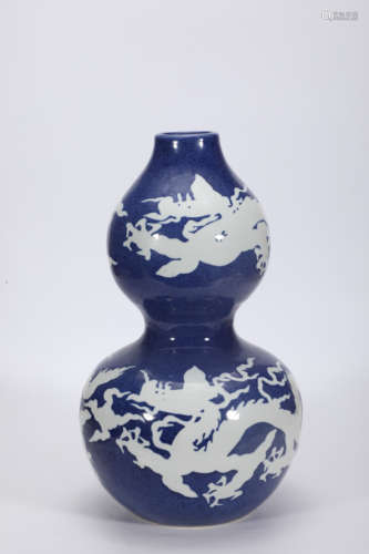 Blue Glazed White Dragon Double Gourd Vase