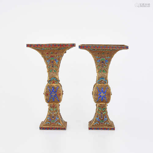 A Pair of Gilt Enamelled Gu Vase