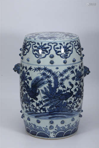 Blue and White Drum-Shaped Vase