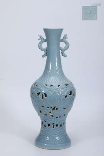 Celadon Mandarin Duck Vase with Chilong Handles