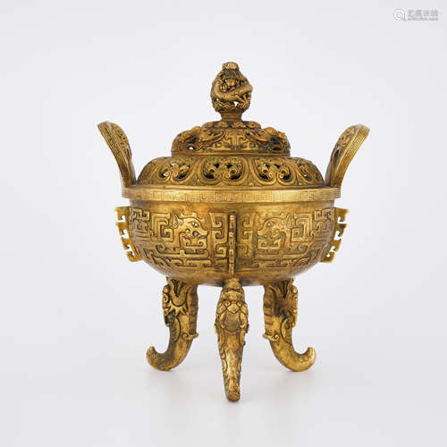 Gilt Bronze Tripod Incense Burner