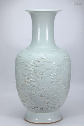 White Glazed Immortals Relief Vase