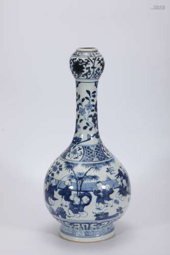 Blue and White Boys Garlic Vase