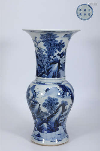 Blue and White Landscape Baluster Vase