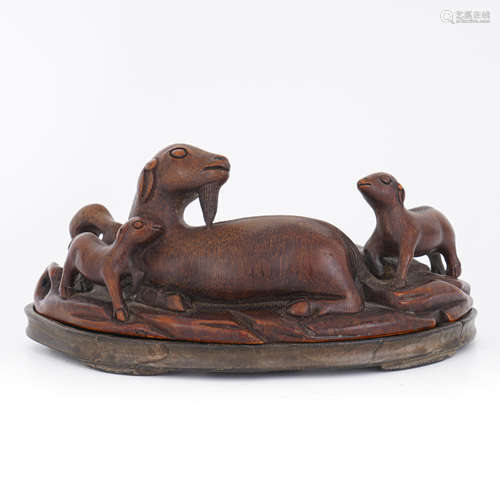 Carved Bamboo SHeep Brush Rest