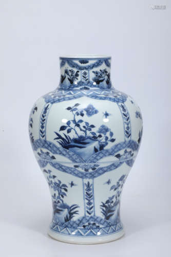 Blue and White Flower Meiping Vase