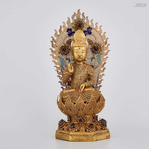 Gilt Hard-Stone Inlaid Figure of Buddha