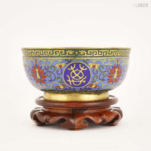 Cloisonne Enamel Scrolling Lotus Bowl