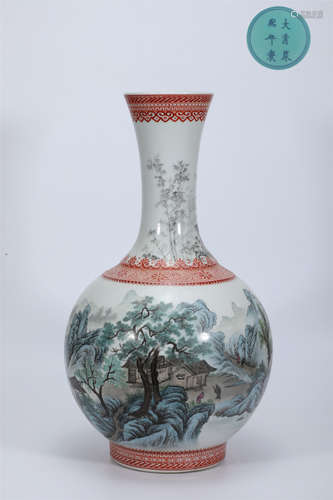 Famille Rose Landscape Globular Vase