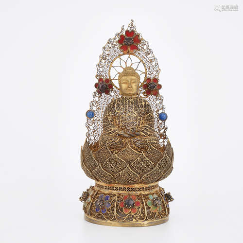 Gilt Hard-Stone Inlaid Figure of Buddha