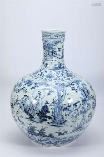 Blue and White Figure Globular Vase