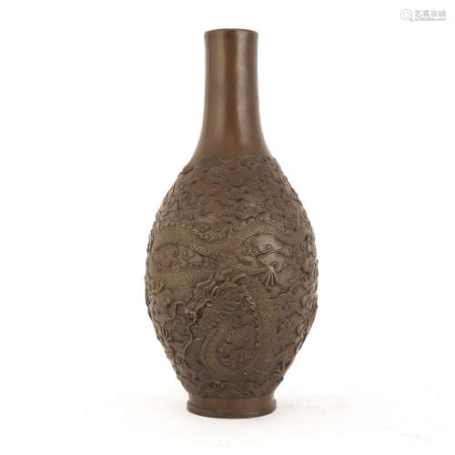 Qianlong Bronze Dragons Relief Vase