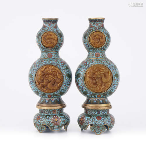 A Pair of Cloisonne Tianhuang Double-Gourd Vase