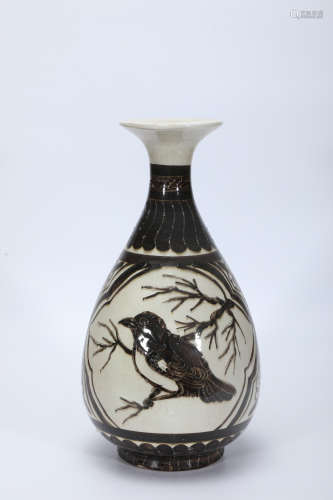 Jizhou Ware Bird-and-Flower Pear Vase