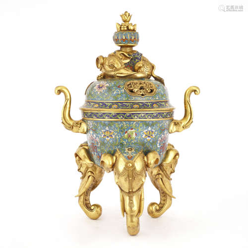 Cloisonne Enamel Elephant Incense Burner