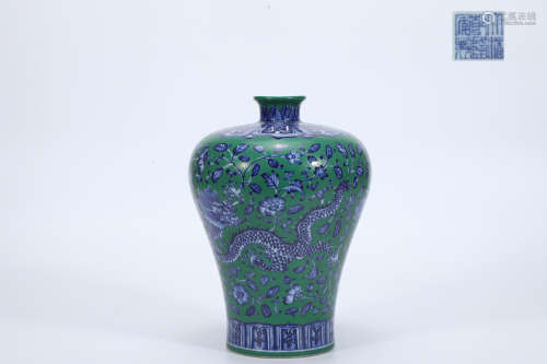 Blue and White Green-Ground Dragon Meiping Vase