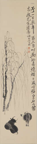 The Willow and Buffaloes，Painting by Qi Baishi