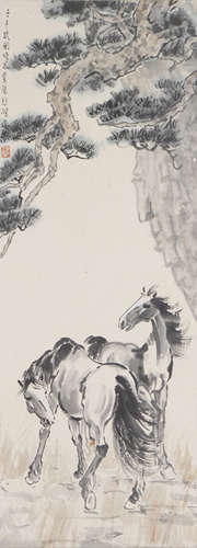 Twin Horses，Painting by Xu Beihong