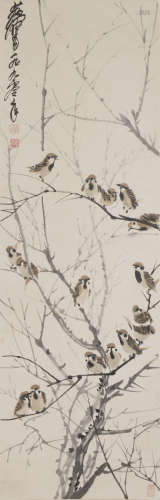 The Sparrows，Chinese Painting by Huang Zhou