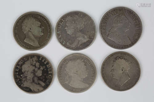 A group of British coins, comprising a George III three shil...