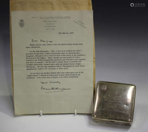 A George V silver cigarette box, the hinged lid with applied...