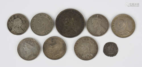 A group of British coins, comprising an Elizabeth I fifth is...