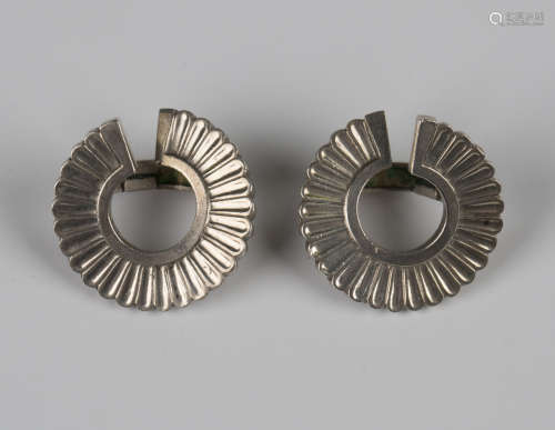 A pair of Georg Jensen sterling silver circular earclips, de...