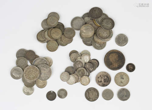A collection of British coins, including pre-1920 and pre-19...