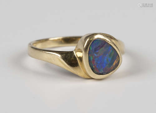 A 14ct gold ring, mounted with an opal doublet, London 2003,...