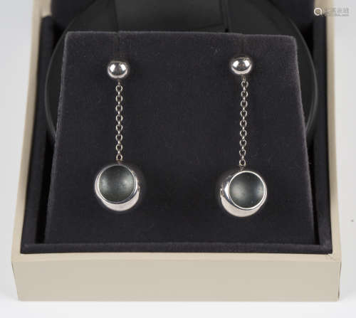 A pair of Georg Jensen silver Cave design earrings, designed...