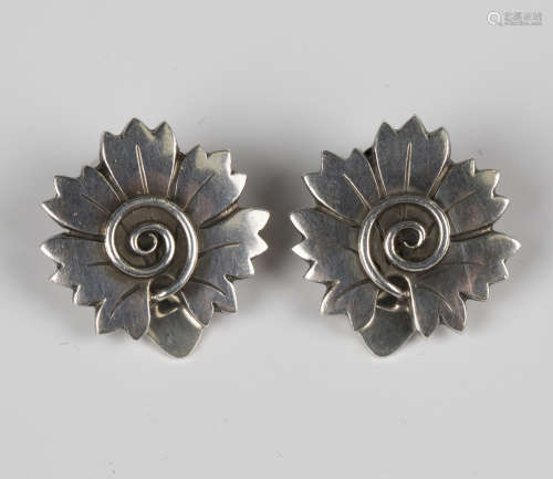 A pair of Georg Jensen sterling silver earclips, designed by...
