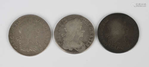 Three Charles II crowns, comprising 1662, 1663 and 1682/1.Bu...