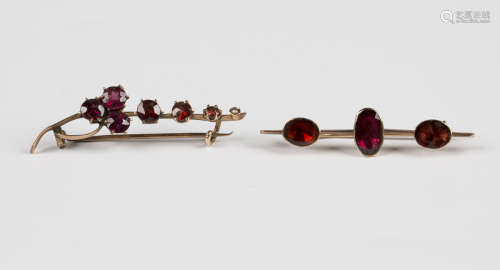 A gold, garnet and seed pearl brooch, designed as a spray, d...