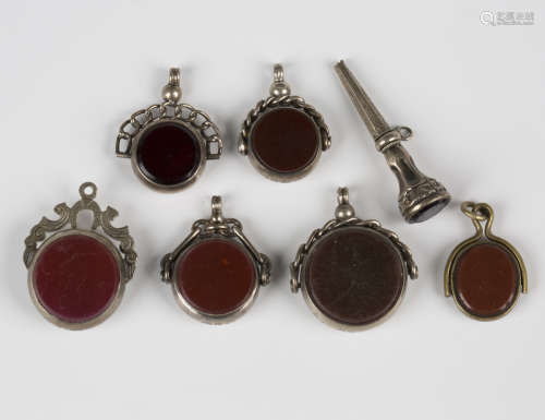 A late Victorian silver mounted bloodstone and cornelian rot...