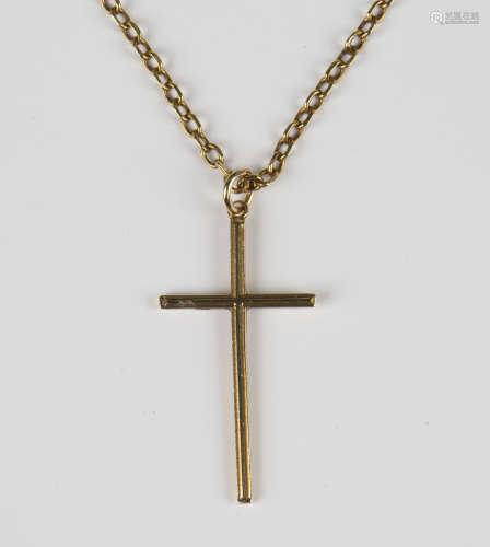 A 9ct gold pendant cross, weight 0.8g, length 3.2cm, with a ...