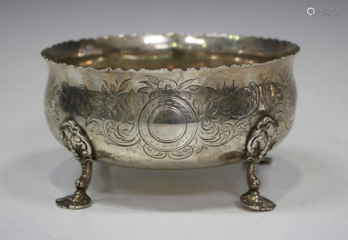 A Victorian silver circular bowl, engraved with flowers and ...
