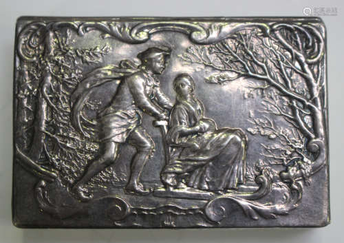 A late 19th century German silver rectangular snuff box, the...