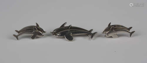 A Georg Jensen sterling silver dolphin brooch, designed by A...