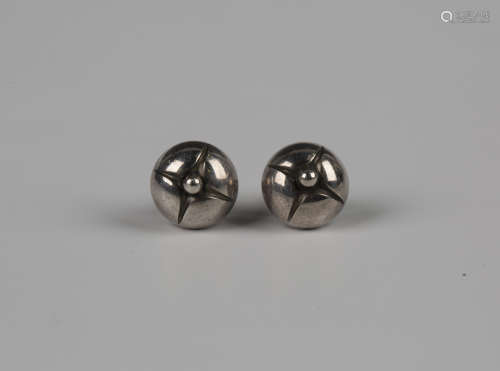 A pair of Georg Jensen silver earstuds, designed as flower b...