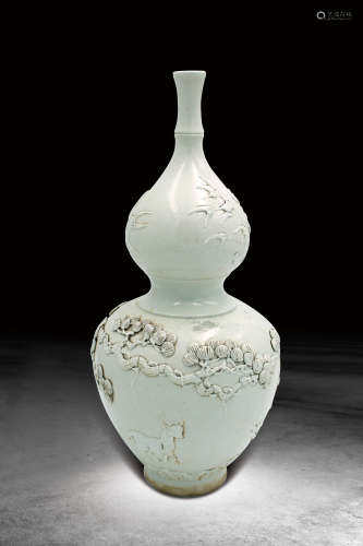 民國 白釉雕瓷葫蘆瓶