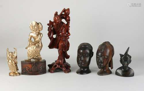 Six Oriental wooden statues