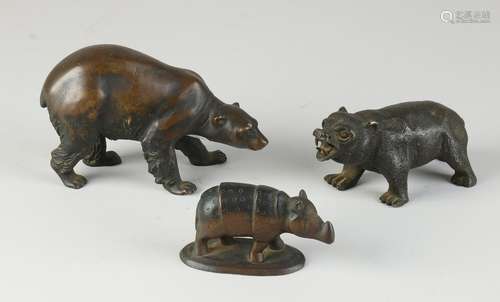 Three antique bronze figures