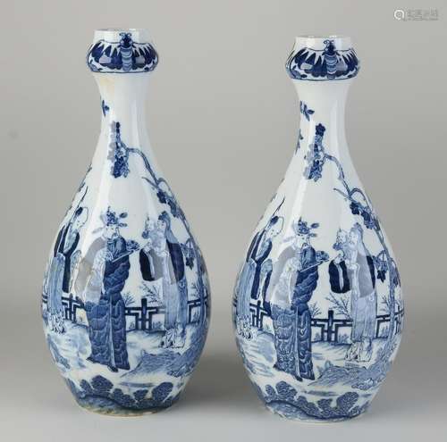 Two Delft knob vases, H 32 cm.