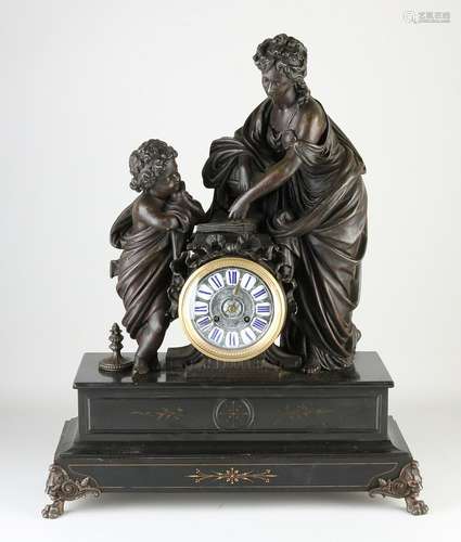 Large black marble mantel clock