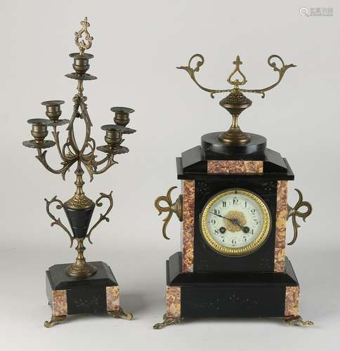 French mantel clock + candlestick