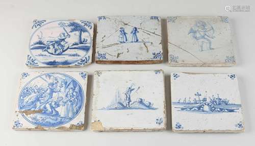 Six pieces of 18th century Dutch wall tiles